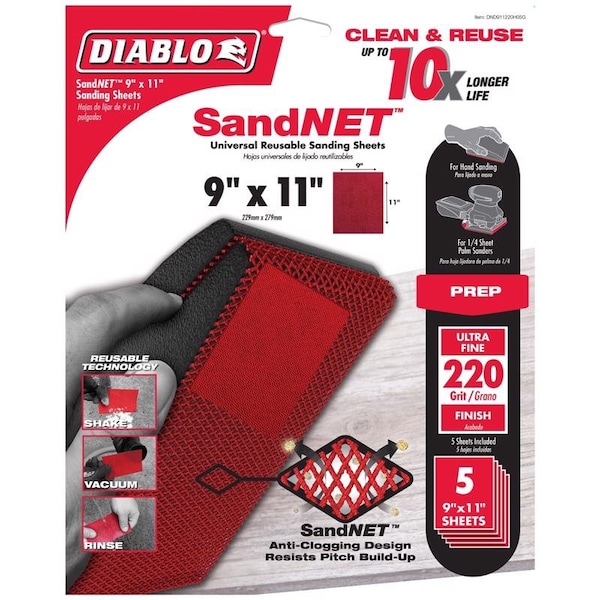 Diablo Diablo SandNet 11 in. L X 9 in. W 220 Grit Ceramic Sanding Sheet 5 pk DND911220H05G - main